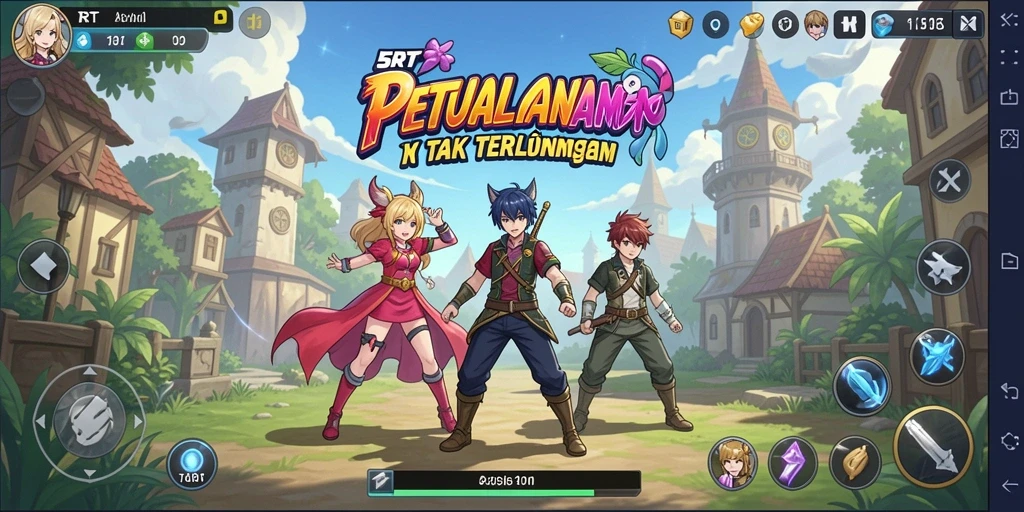 Tampilan gameplay 5RT yang seru dan penuh warna dalam dunia anime.