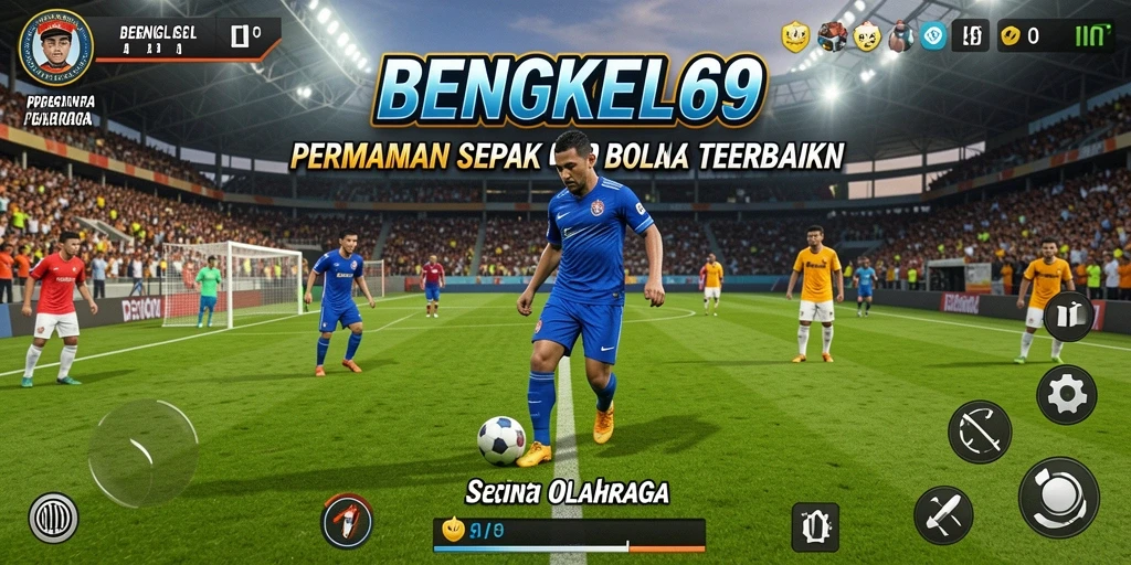 Tampilan gameplay mendebarkan di lapangan sepak bola BENGKEL69.