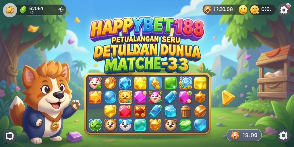 Tampilan gameplay seru dalam <strong>HAPPYBET188</strong> yang menampilkan aksi Match-3.