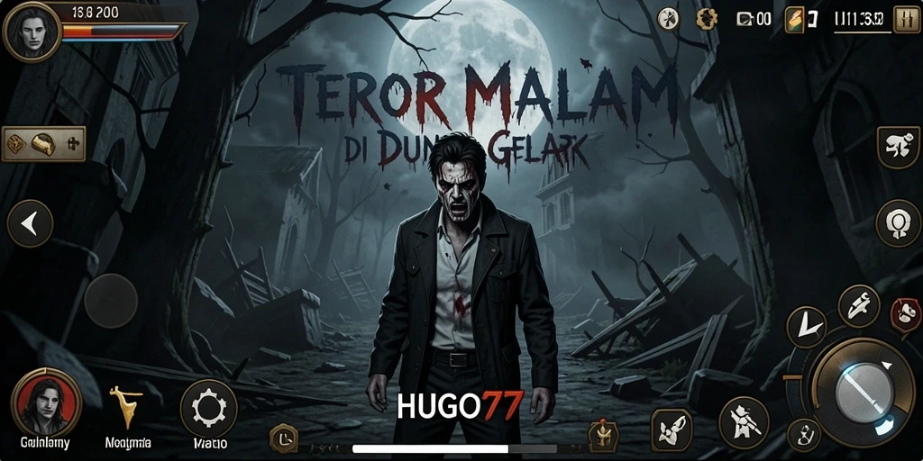 Screenshot dari gameplay menegangkan HUGO77 di dunia yang gelap.