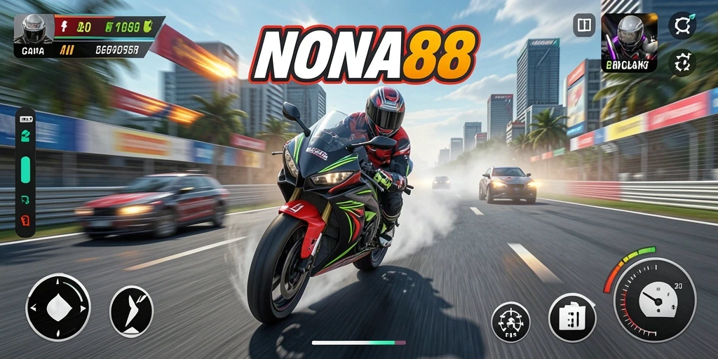 Tampilan utama gameplay balap motor yang mendebarkan.
