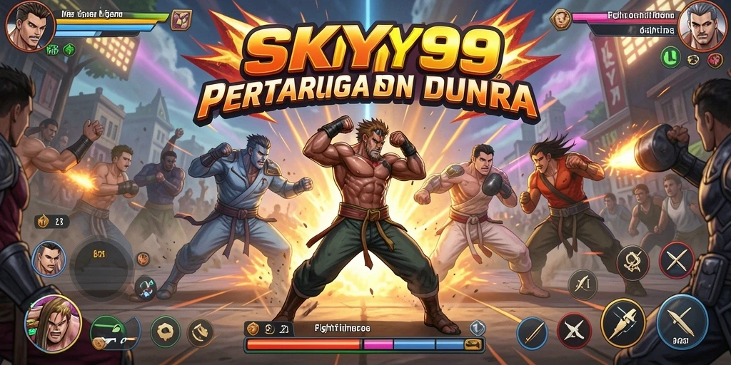 Screenshot gameplay <strong>SKY99</strong> yang menggambarkan pertarungan seru dan grafis yang menawan.