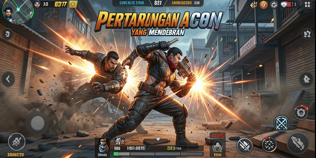 Screenshot SR877 menampilkan duel seru di arena aksi.